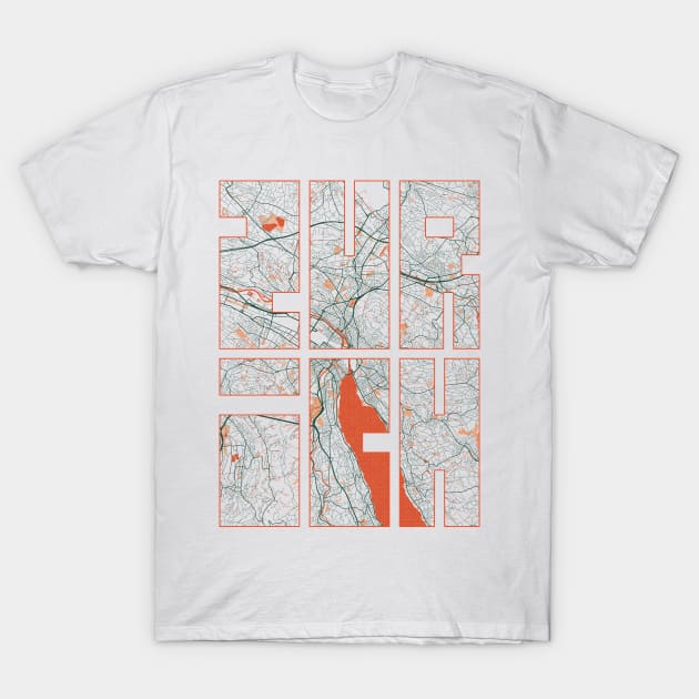 Zurich, Switzerland City Map Typography - Bohemian T-Shirt by deMAP Studio